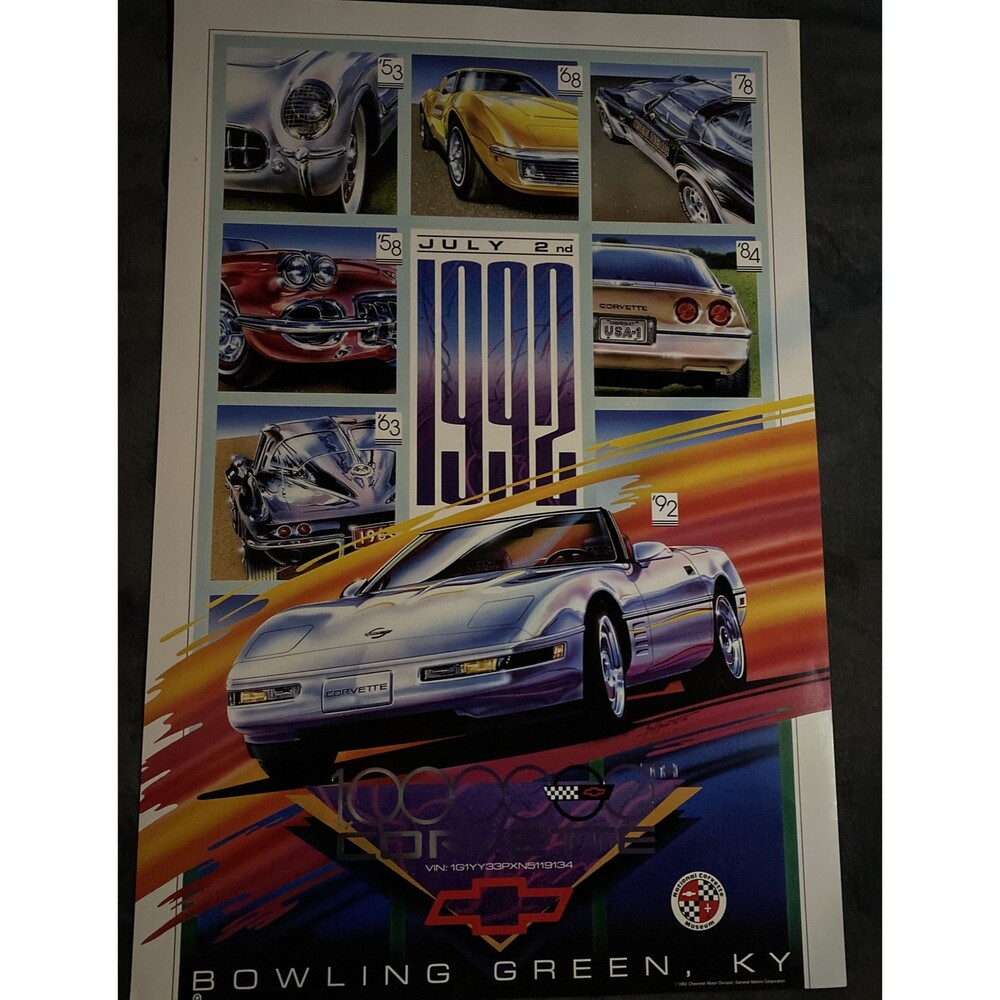 Vintage 90s 1992 Chevy Motor Division 1,000,000 Corvette Poster GM 24” X 36”